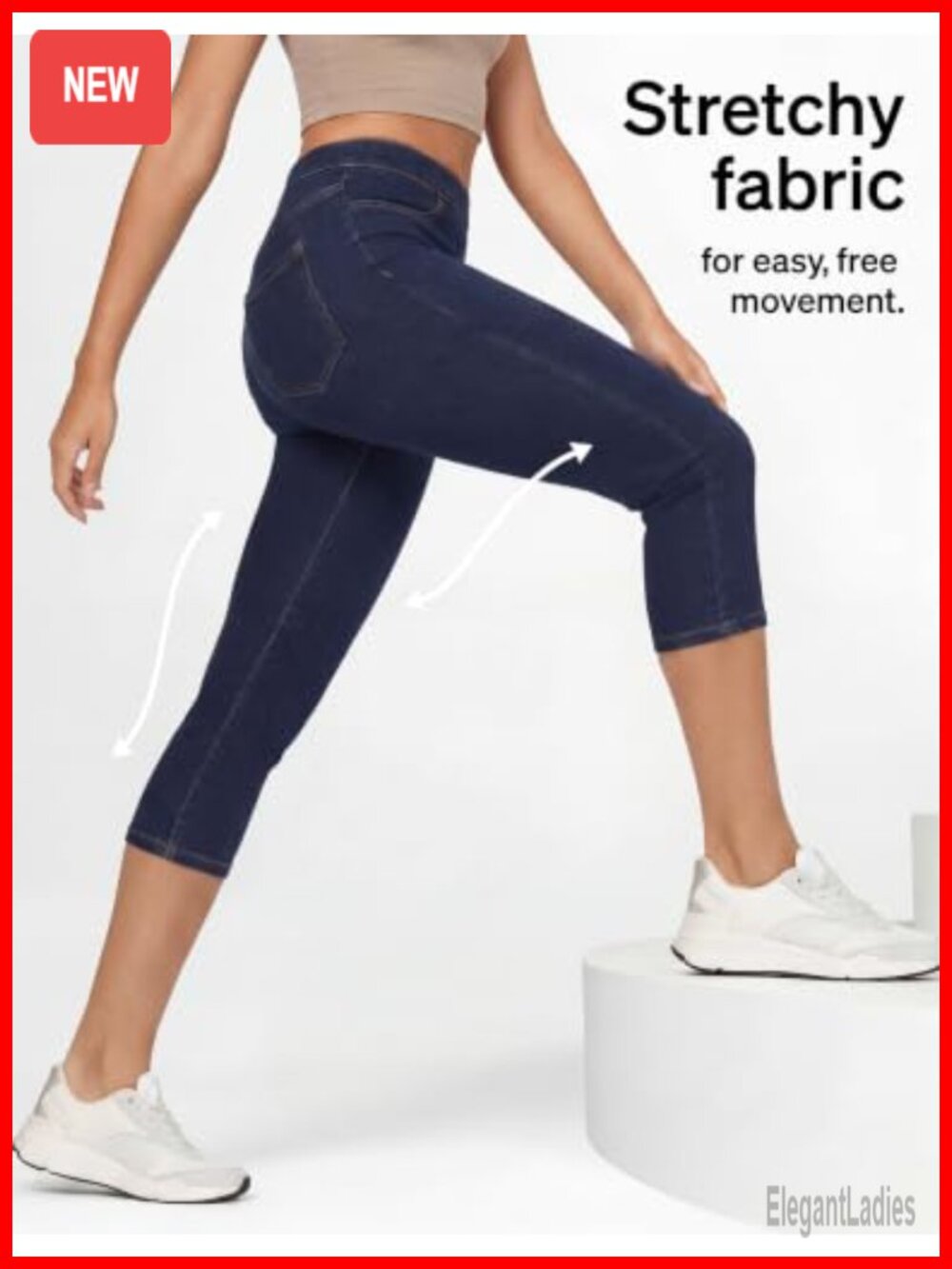 Classic Denim Capri Leggings with Pockets Stretch Pull On Pants - Picture 5 of 6